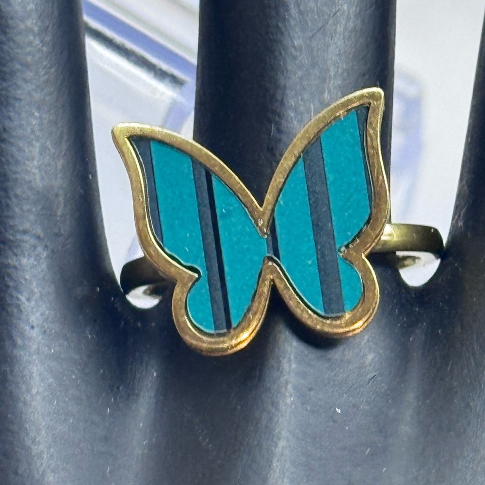 Elegant Green Butterfly Ring - Stainless Steel SZ 9.5